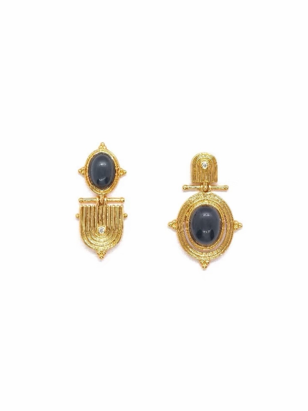 Brand New Black Onyx & Zircon Gold-Plated Statement Earrings